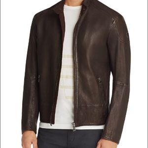 BOSS ORANGE Dark Brown Jofynn Leather Biker Jacket